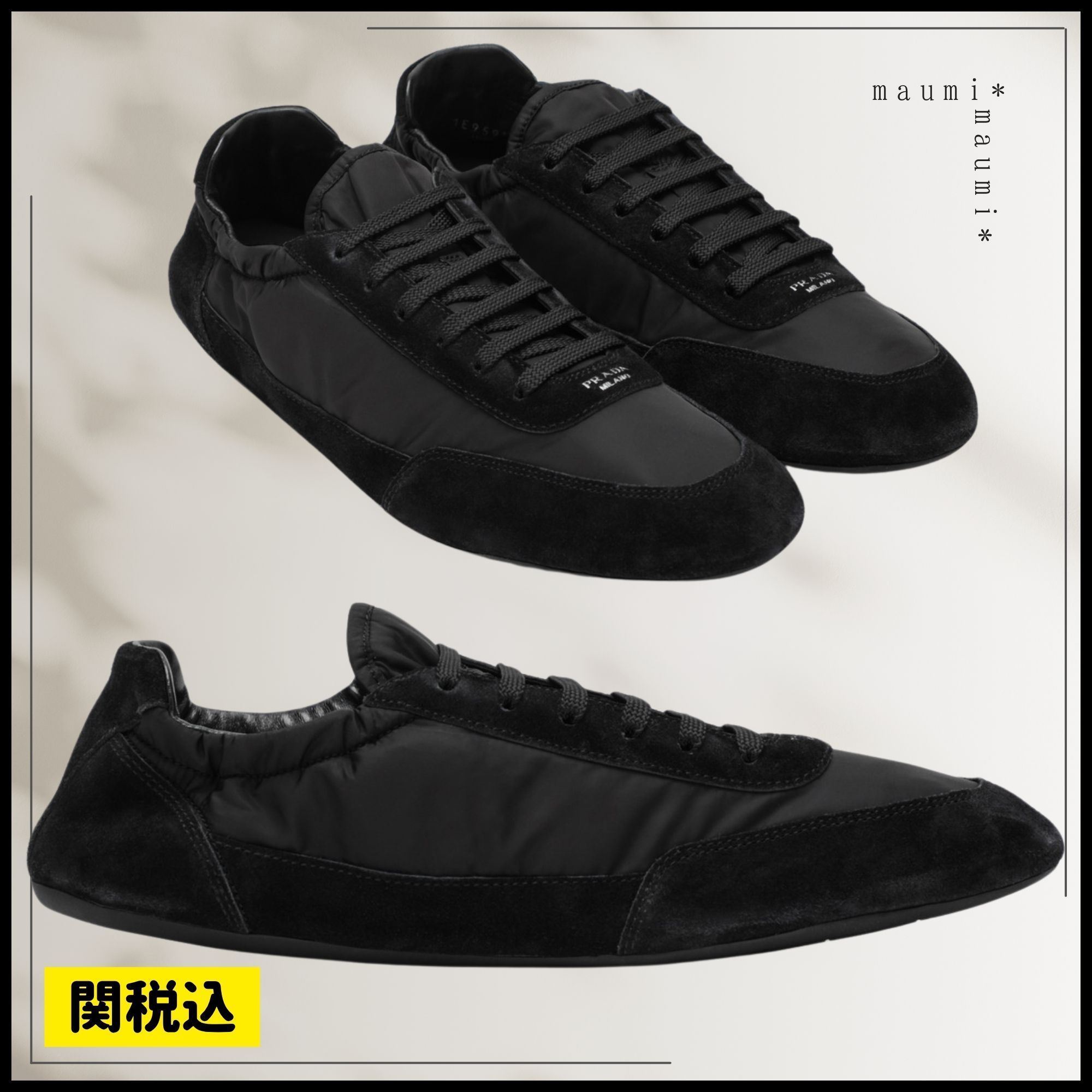 関税込み/PRADAプラダ コラプス Re-Nylon xスエード スニーカー