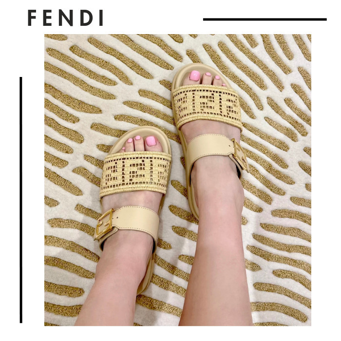 FENDI●FFバゲット ロゴバックル付きメッシュスライドサンダル