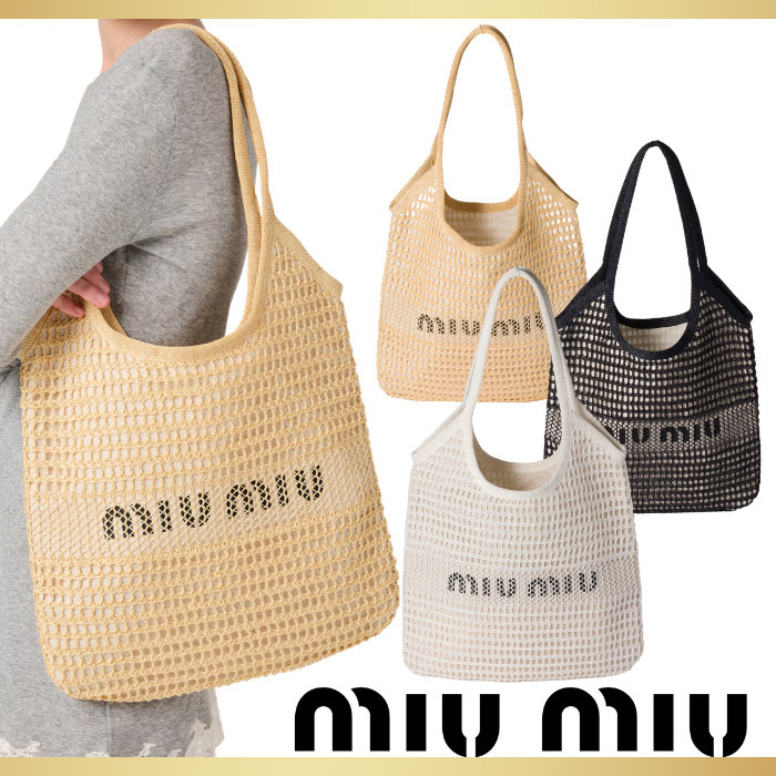 【MIUMIU】アイビー ラフィアエフェクトxリネン バッグ 人気