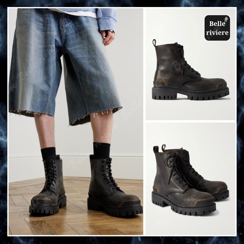25SS new/BALENCIAGA Strikeダメージレザーブーツ Boots Black