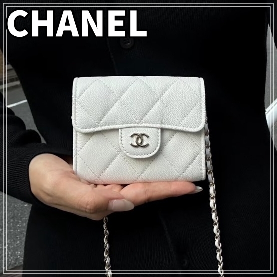【大人気】CHANEL チェーンクラッチ ウォレット 財布 ホワイト
