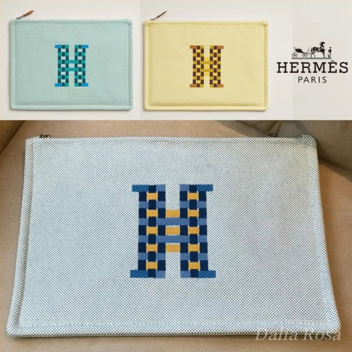 刺繍の個性×上質素材【HERMES】ポーチ Hティサージュ