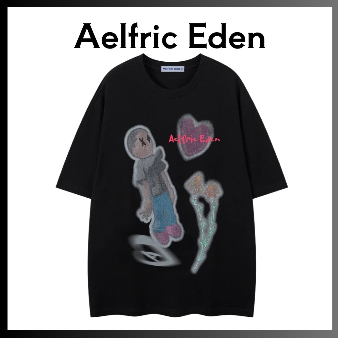 日本未入荷エルフリック・エデンのぼやけた漫画プリントTシャツ