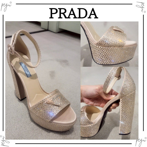【PRADA】国内発送 ミュール ストラップ サンダル クリスタル