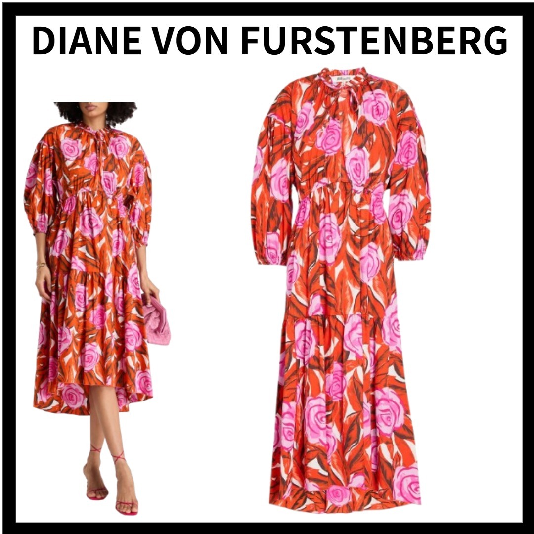 DIANE VON FURSTENBERG コットン混ポプリン ミディワンピース