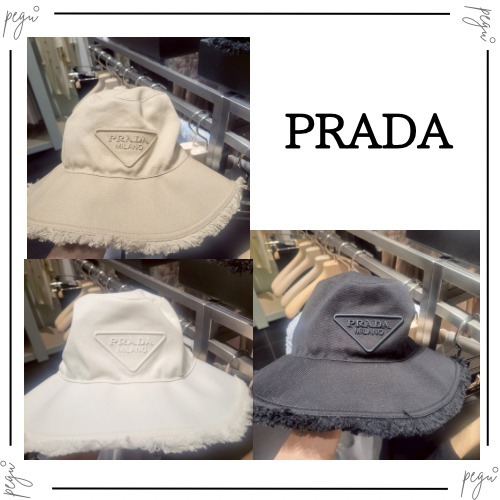 【PRADA】国内発送 ドリルハット バケハ ロゴ フリンジ 帽子