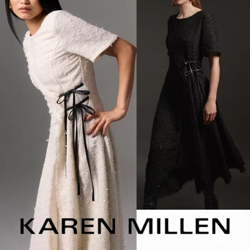 【KAREN MILLEN】メタリック ブークレ アシンメトリー ドレス