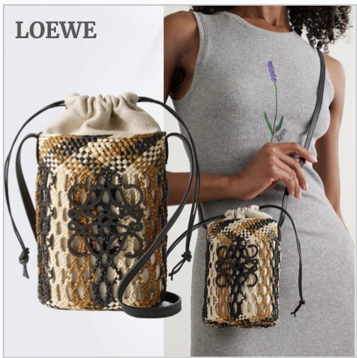 【LOEWE】  レザートリム ウーブン ラフィア バケット バッグ