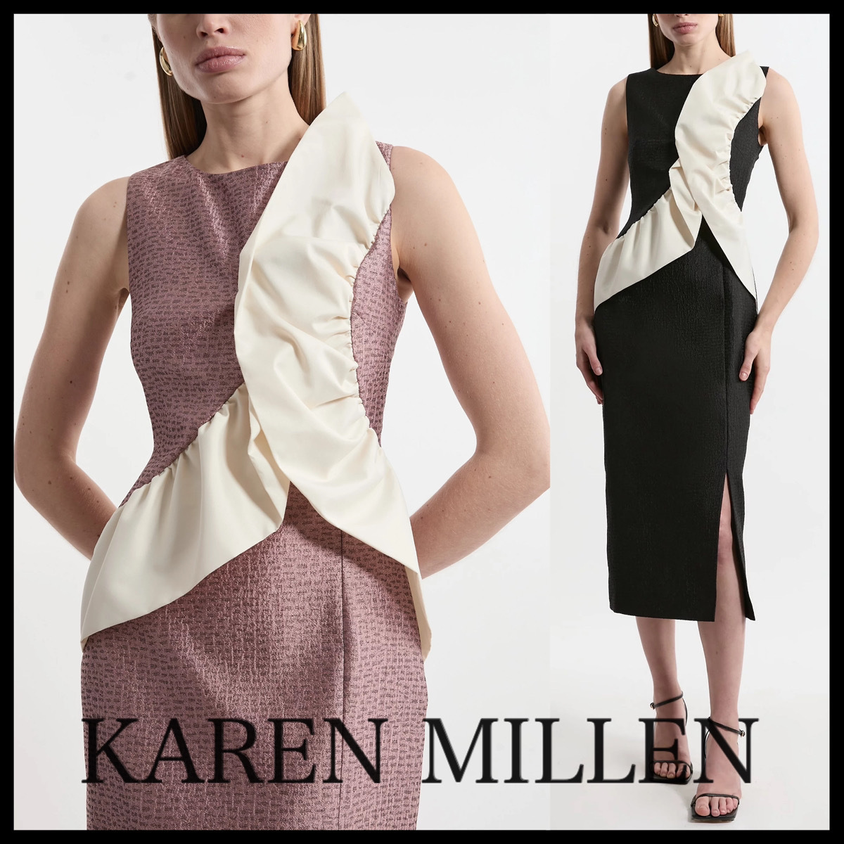 KAREN MILLEN* コントラスト ペンシルワンピース