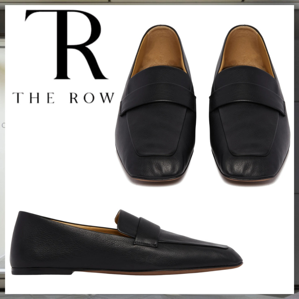 【THE ROW】ブラックアワーレザーフラットシューズ