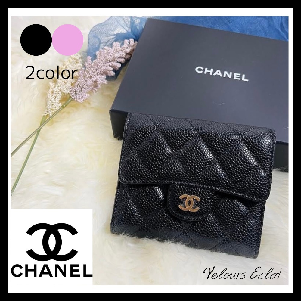 収納力も◎CCロゴ【CHANEL】三つ折り財布 スモール