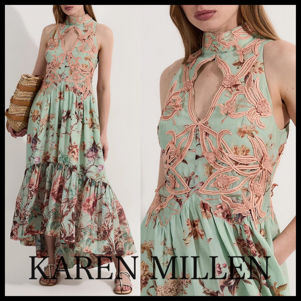 KAREN MILLEN* レーストップ ティアードワンピース