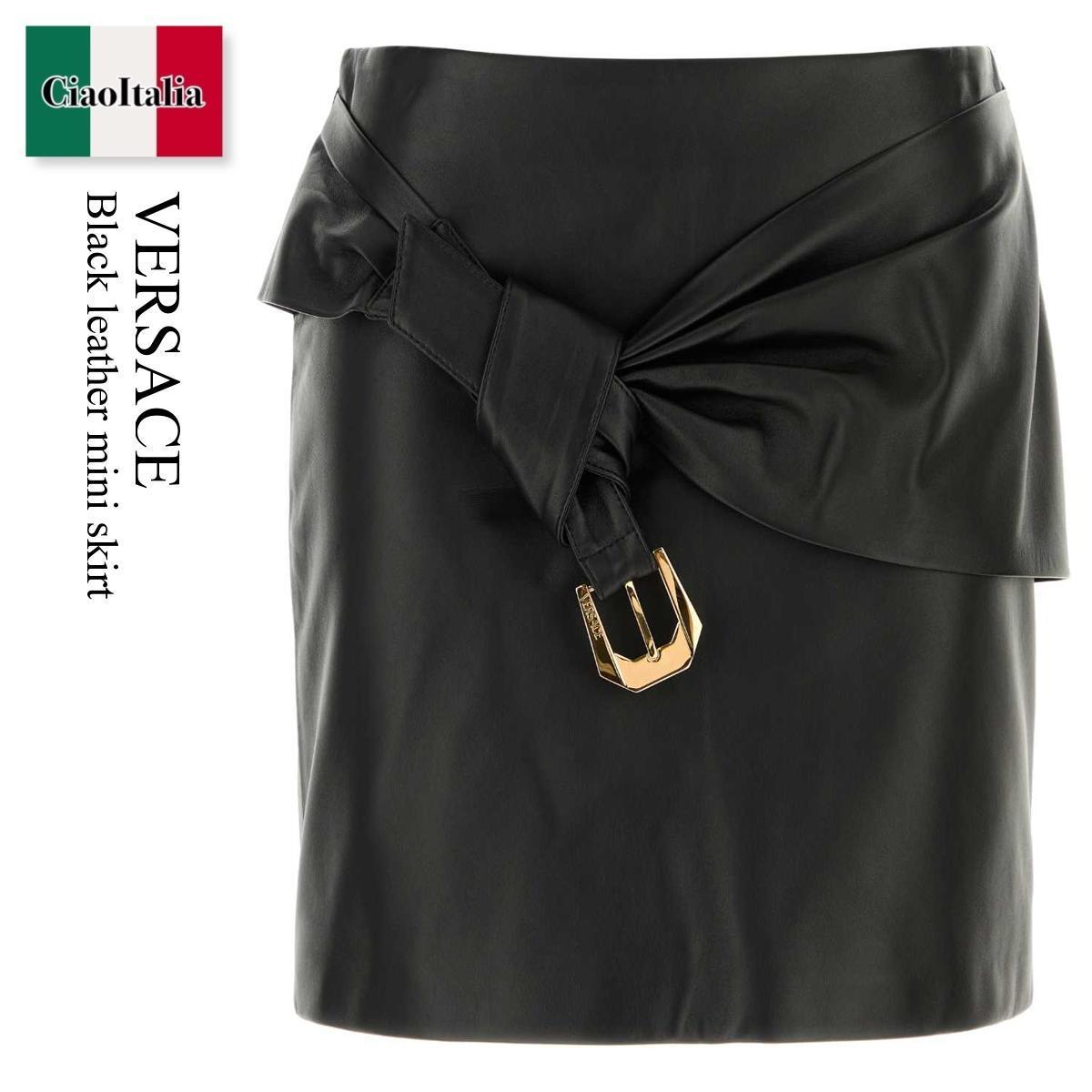 ミニスカート Versace Black Leather Mini Skirt