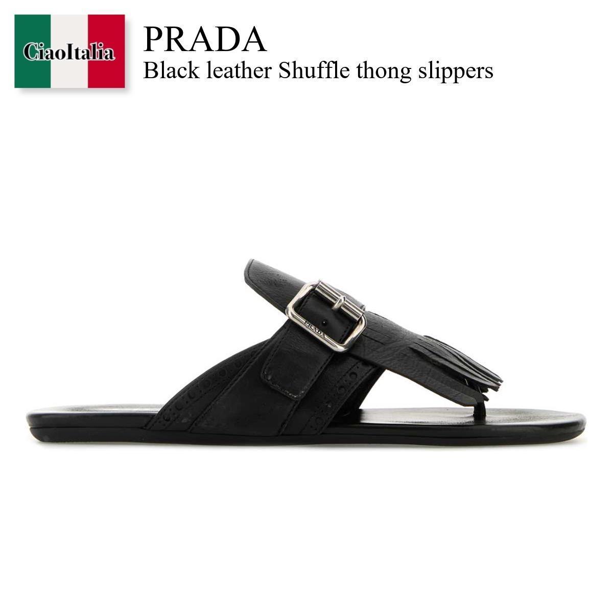 サンダル・ミュール Prada Black Leather Shuffle Thong Slippers
