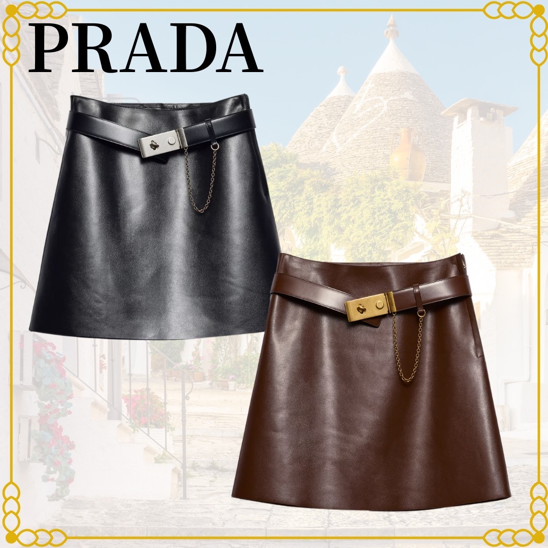 新作☆直営店 PRADA レザー ミニスカート ブラック 51919