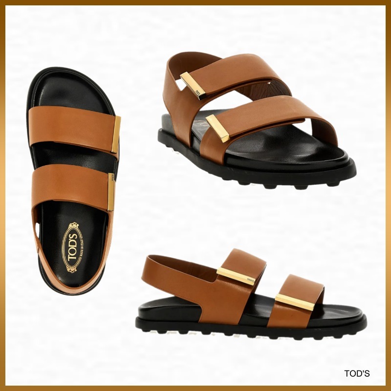 【TOD'S】レザー サンダル 無地 ロゴ マジックテープ フラット