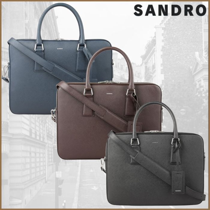 フランス発 Sandro 洗練大人デザイン 再生レザー ブリーフケース