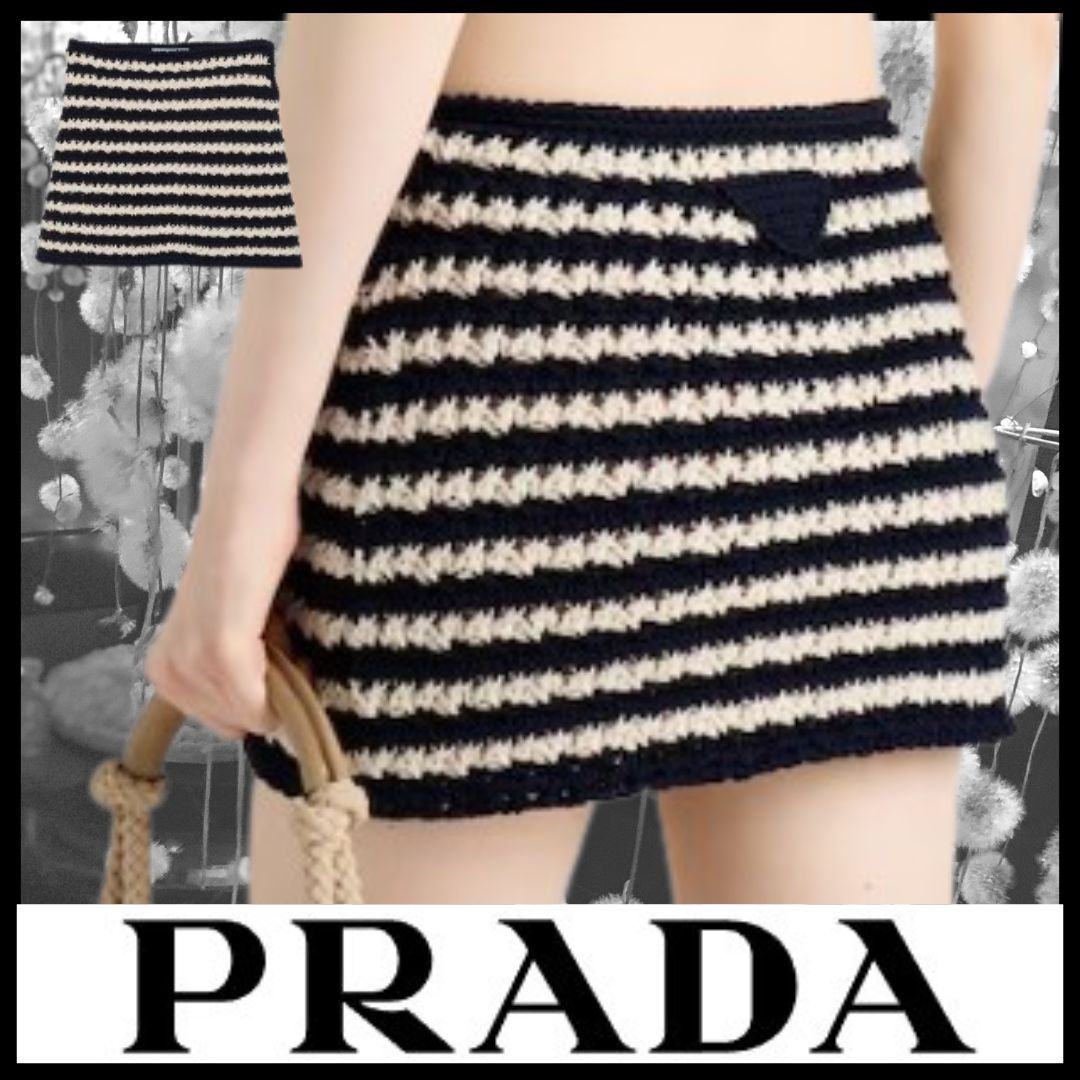 2025新作◆PARDA◆プラダ コットン クロシェ ミニスカート