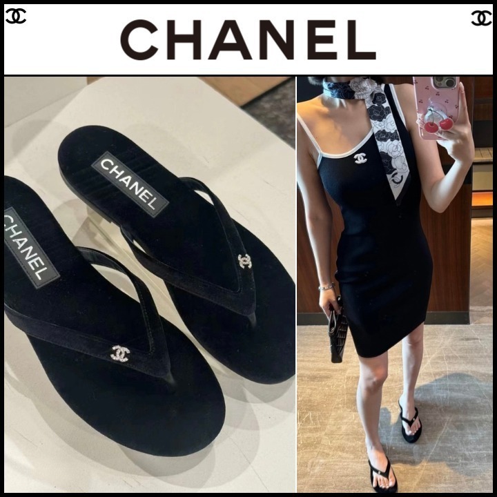 輝きを添えて☆ CHANEL ベルベット ビーチサンダル