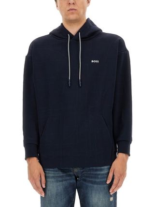 【関税込み】BOSS ネイビー ロゴパッチ フーディ ネイビー（紺）系 Hugo Boss(ヒューゴボス) パーカー・フーディ