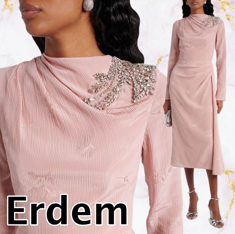【ERDEM】ドレープシルク&コットン ミディドレス