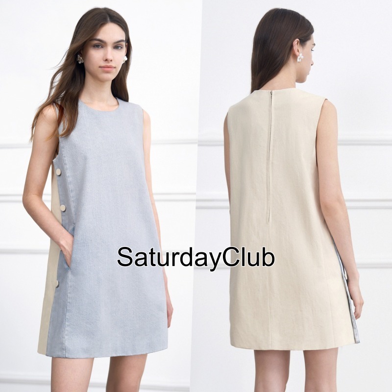 ☆SaturdayClub☆ サイドボタン カラーブロック ワンピース