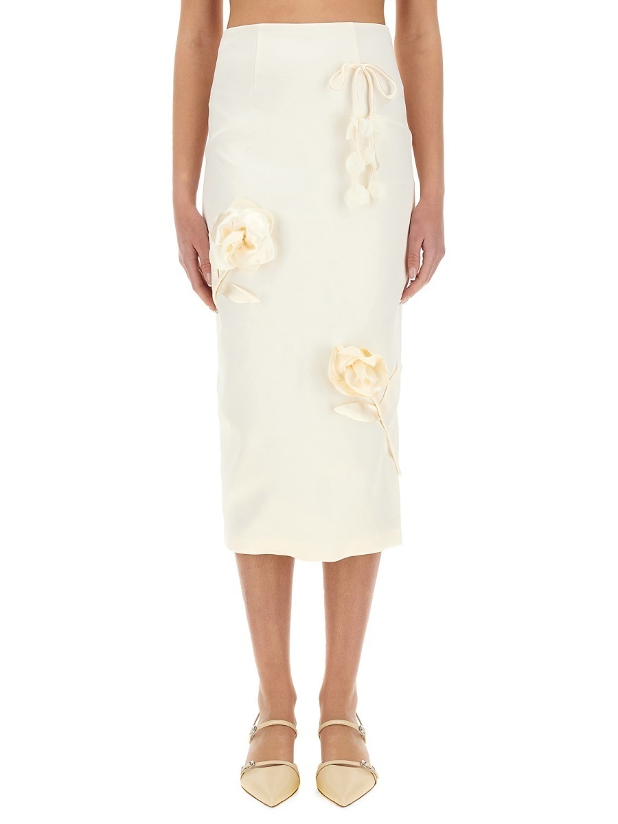【関税&送料込】Self-Portrait Satin Midi Skirt With 3D Flowe
