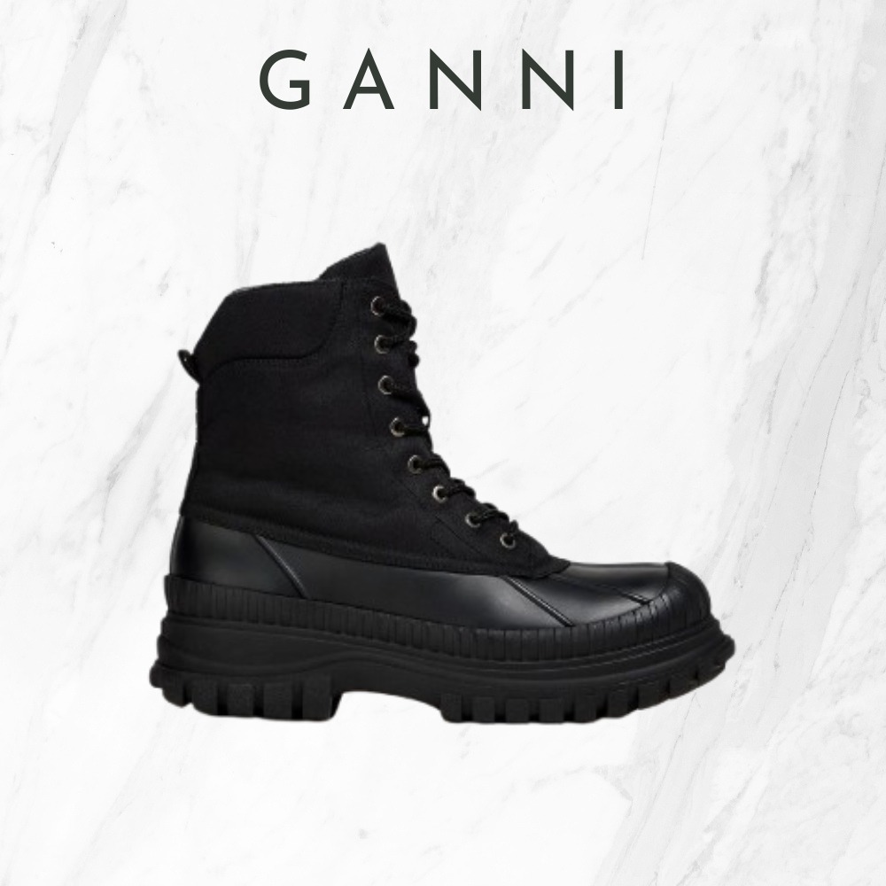 【Ganni】関税・送料込み★ブラック キャンバス アンクルブーツ