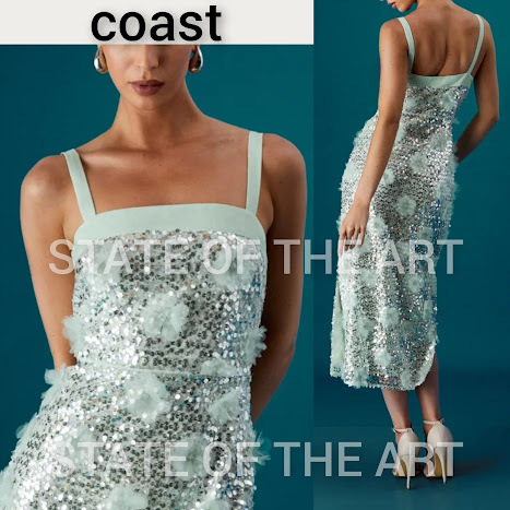 英国発【COAST】3D スパンコール フラワーミディドレス