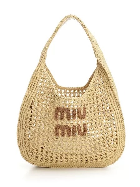 【Miu Miu】Woven fabric bag ロゴ刺繍入りバッグ