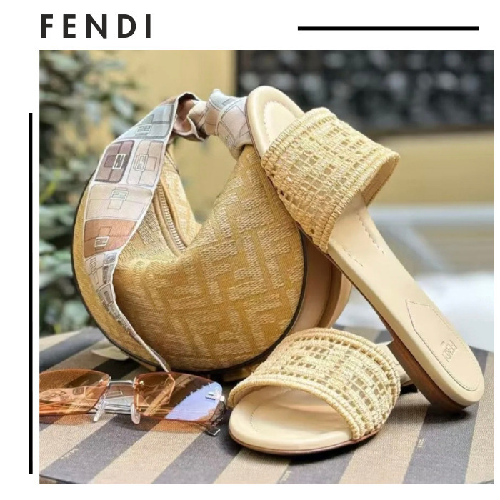FENDI●編み込みFFモチーフ メッシュ × ラフィア サンダル