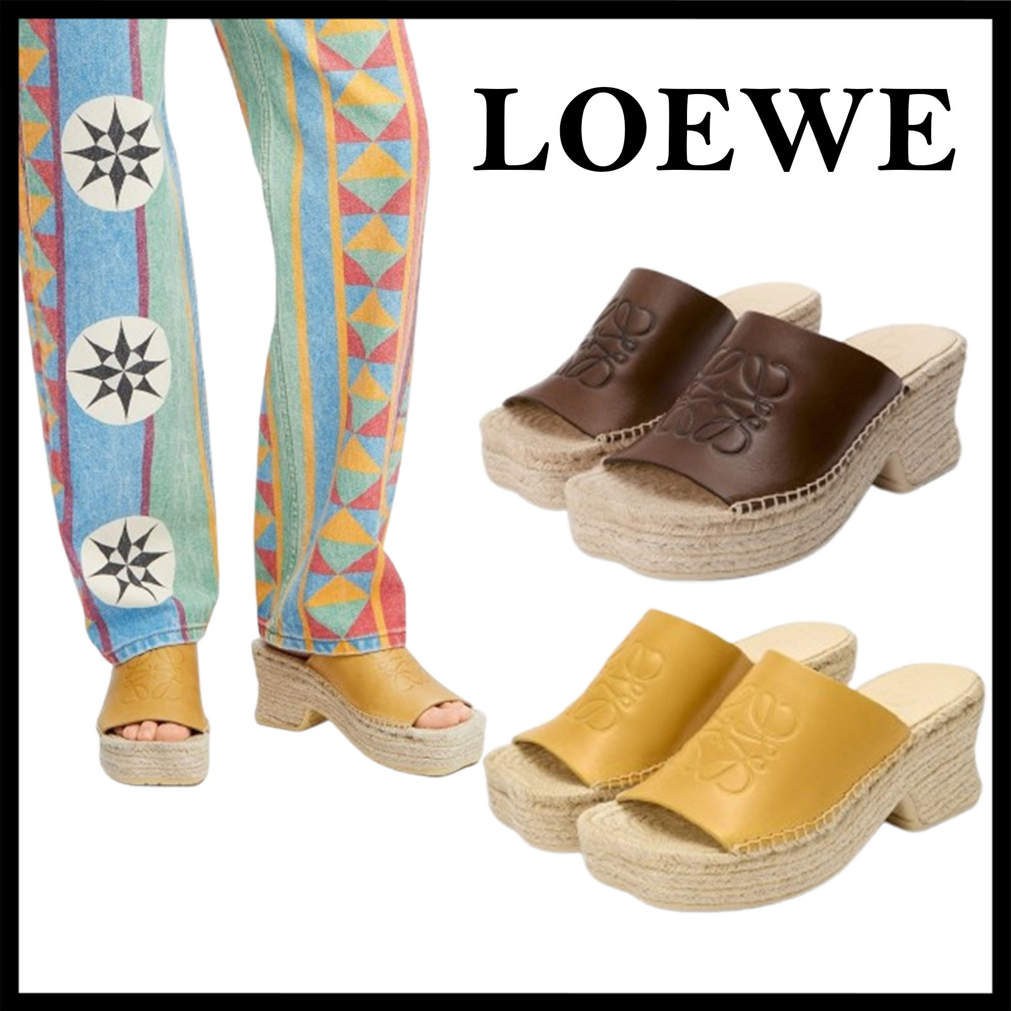 LOEWE直営店 刺繍キャンバスのスライドエスパドリーユ「ペタル」