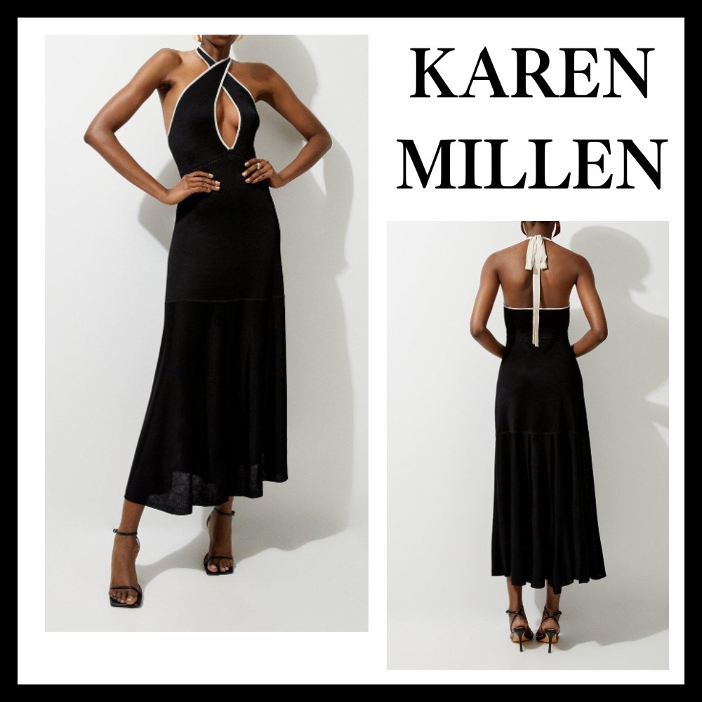 ◆KAREN MILLEN◆ パイピングホルターネックマキシドレス