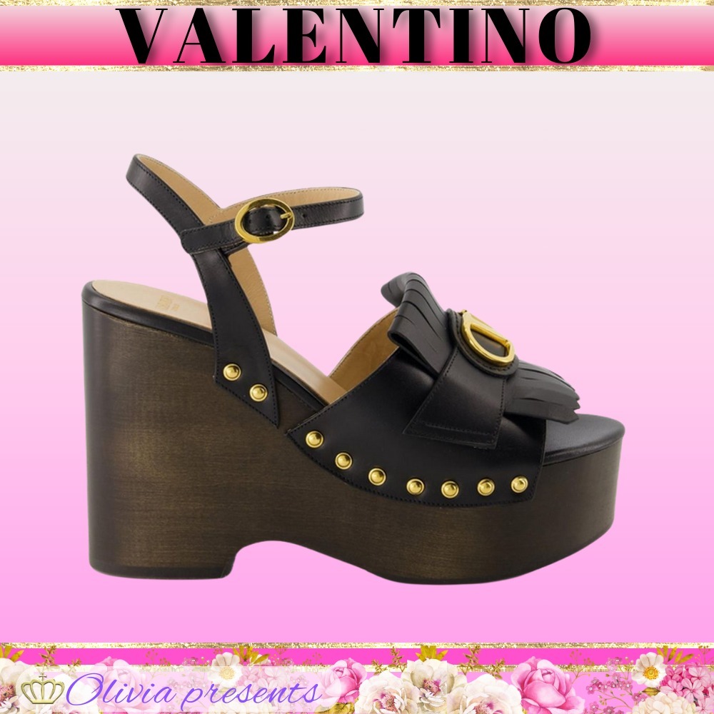 VALENTINO＞＞Vロゴ プレート フリンジエッジ サンダル