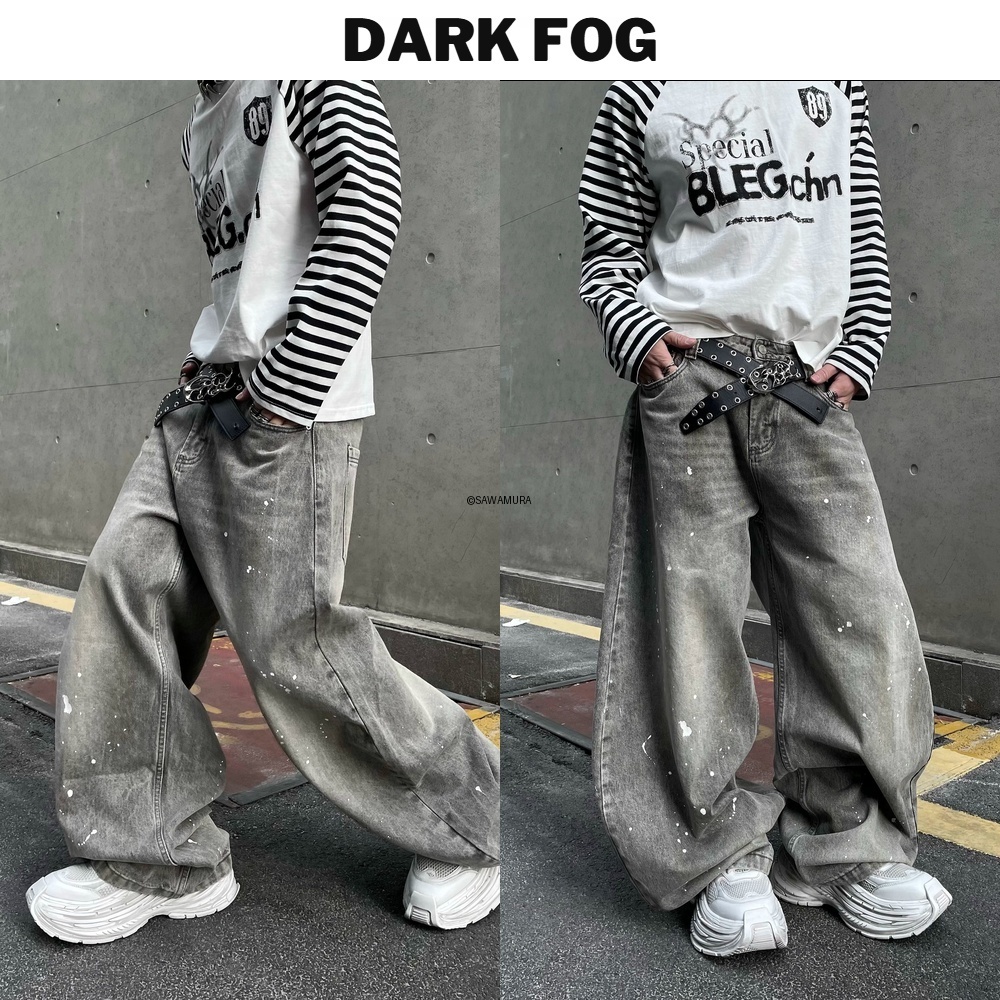 デニム・ジーパン DARKFOG Vintage Ink Splash Washed Gray Jeans