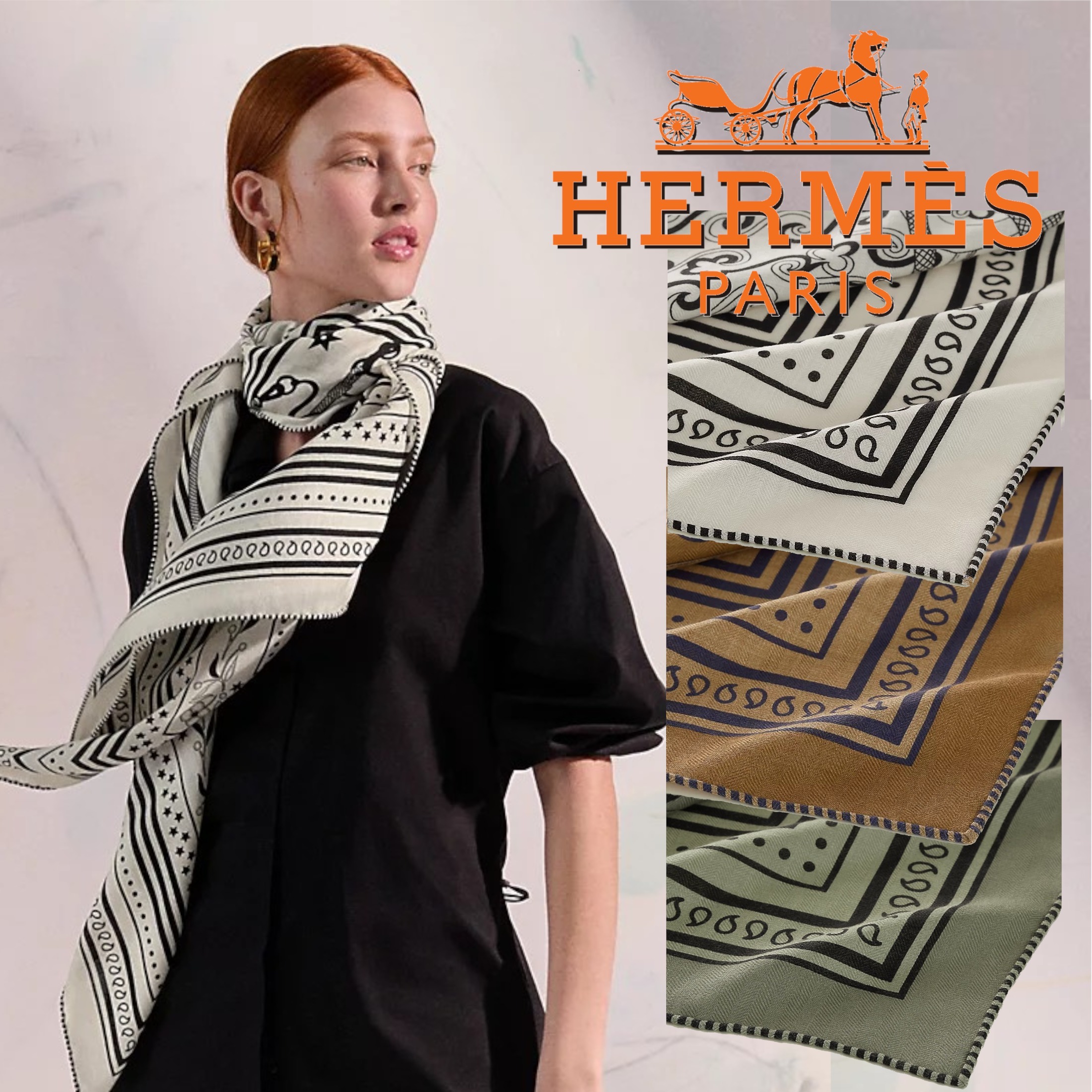 スカーフ【HERMES】 カシシル◇アマゾンの祭典・バンダナ 140
