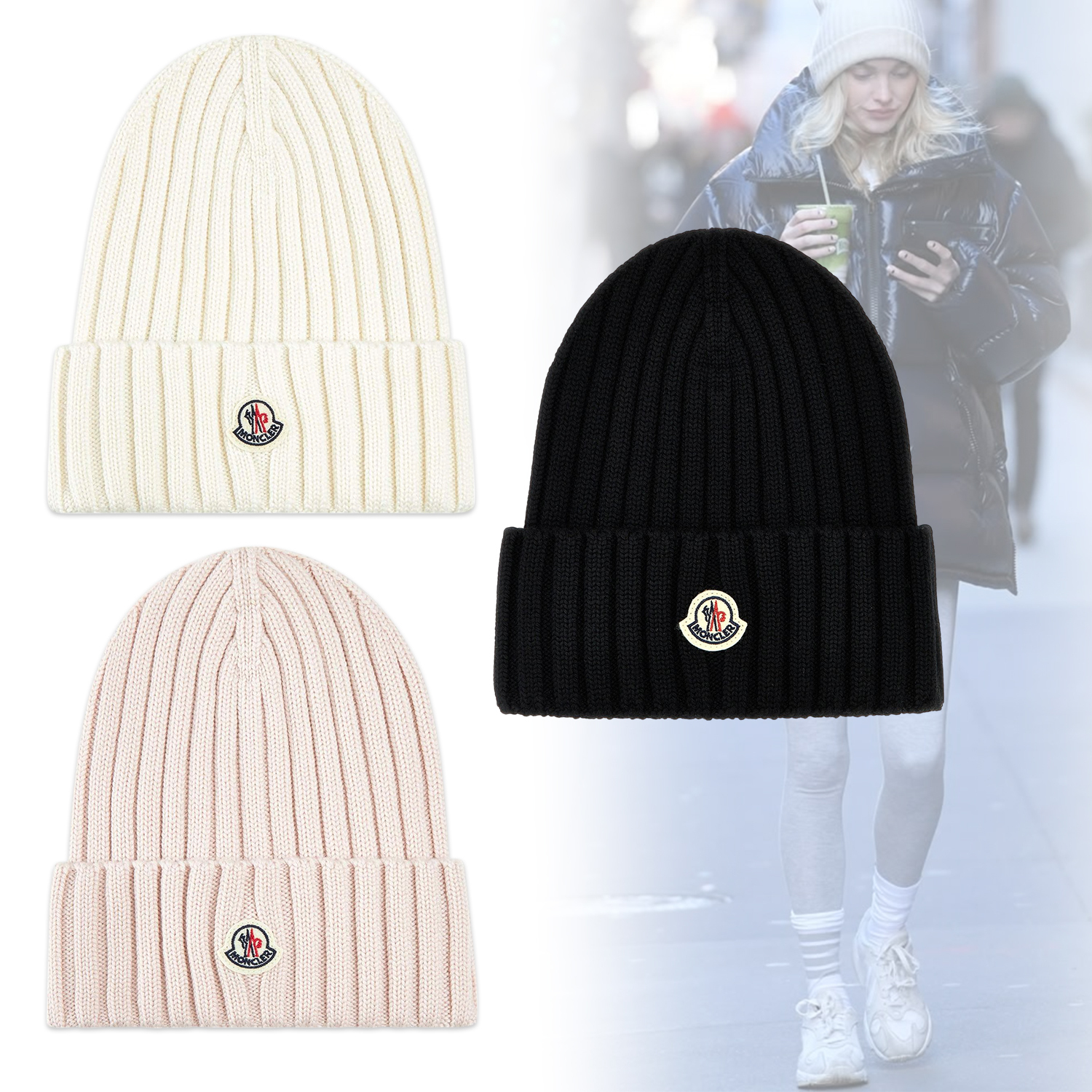 ◆MONCLER◆ ロゴ パッチ リブ ビーニー ウール