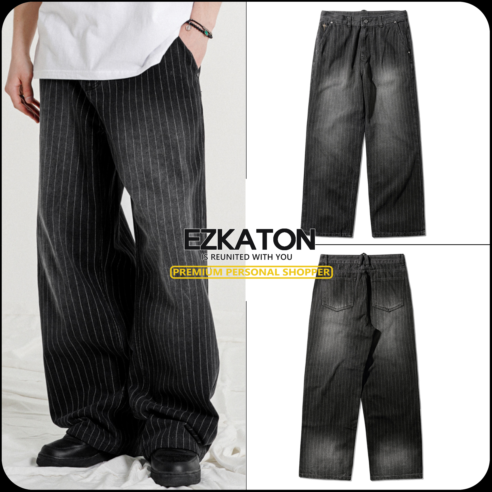 [ EZKATON ]★25SS★韓国人気★TOUCH STRIPE DENIM PANTS