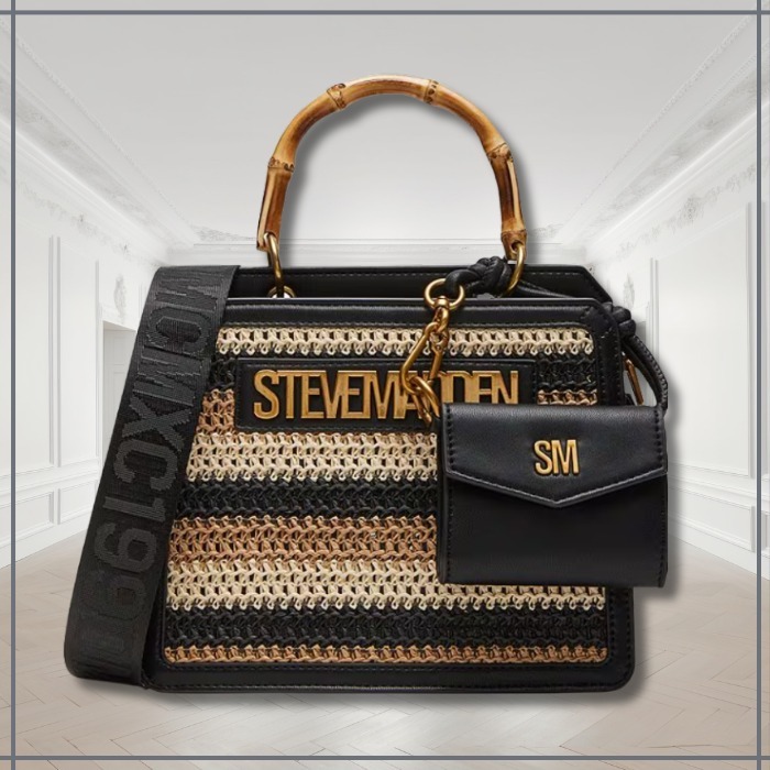 注目☆【STEVE MADDEN】ラフィアボックス バンブー トートバッグ