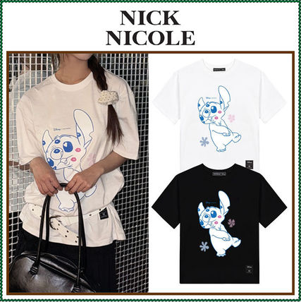韓国女子 ロゴTシャツ[NICK&NICOLE] LABEL SLIM HALF TOP NICK&NICOLE(ニックアンドニコール) Tシャツ・カットソー