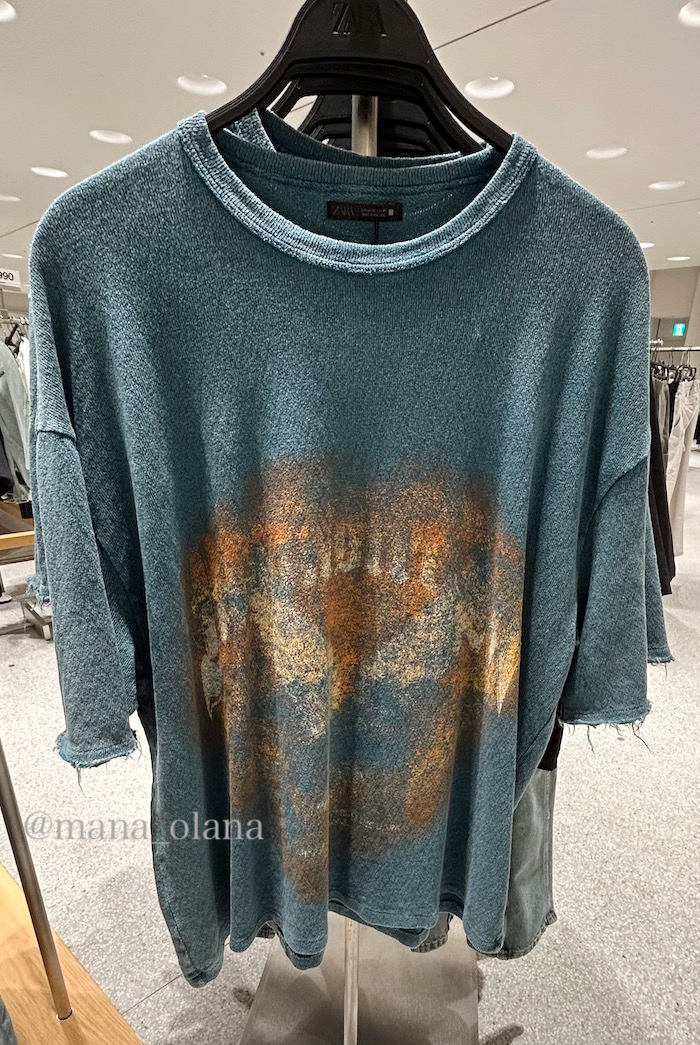 国内発送★ZARA★ウォッシュ加工プリント*ニットＴシャツ
