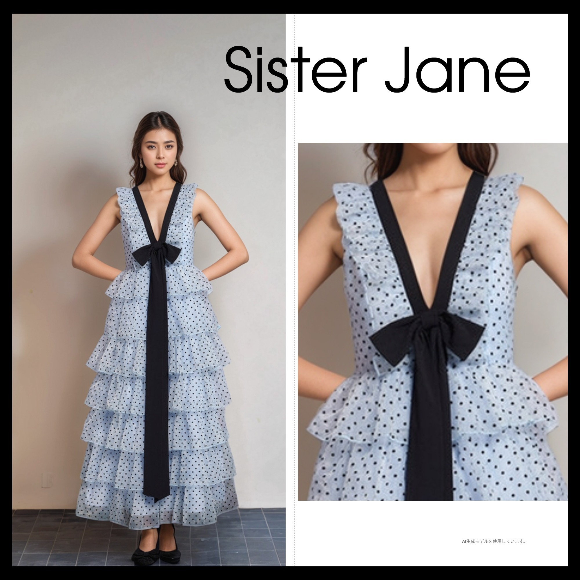 【Sister Jane】DREAM Haven Ruffle リボン ドット Midi Dress