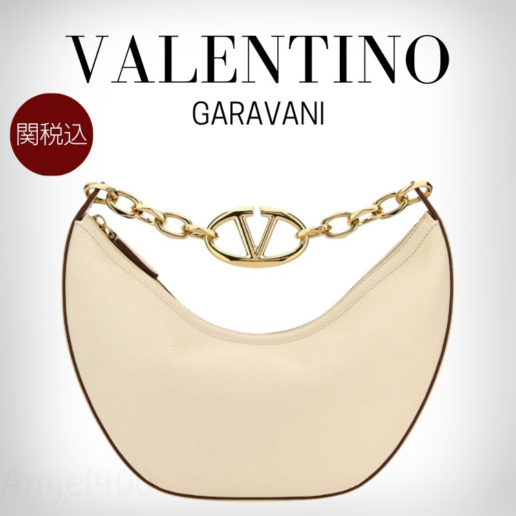 関税込 VALENTINO ロゴムーン スモールチェーンホーボーバッグ