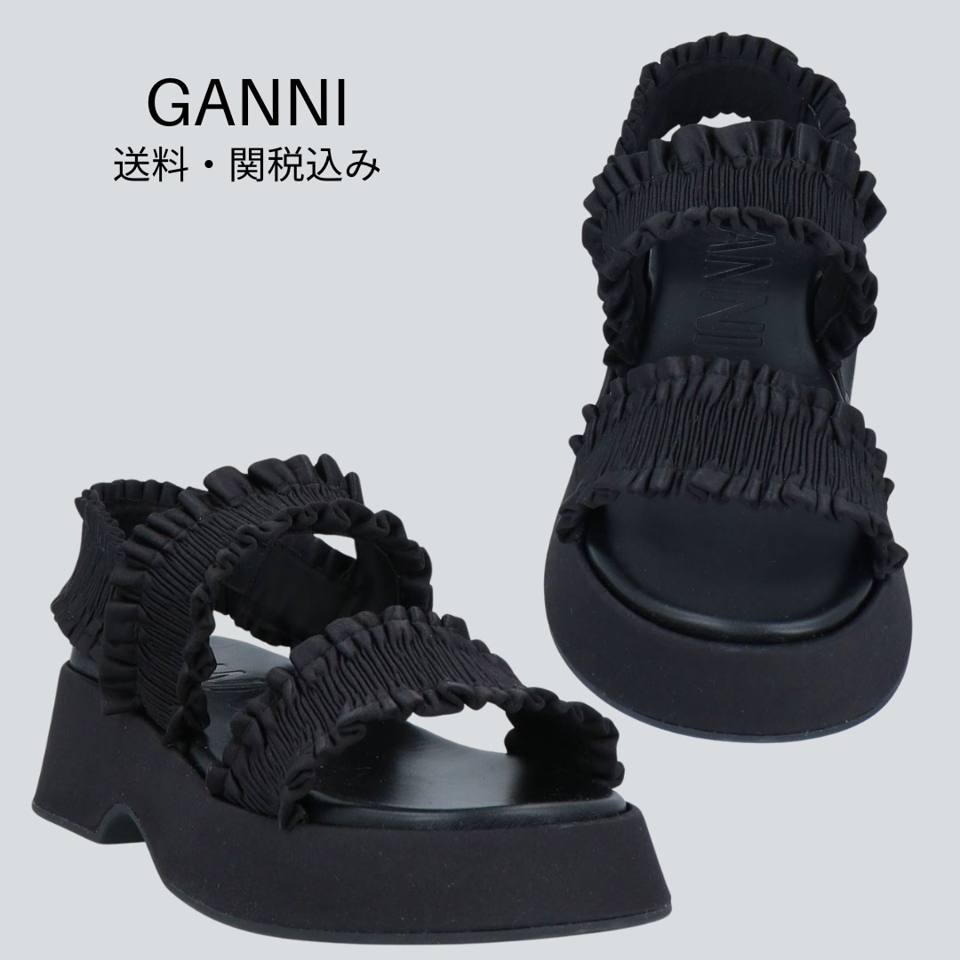 送料関税込み GANNI Smock フラットフォーム サンダル［38~］