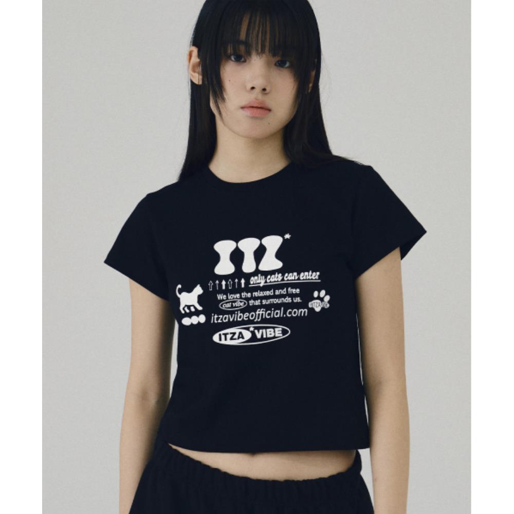 ◆ITZAVIBE◆ ITZ OFFICIAL LOGO CROP T SHIRT BLACK IBB24WT16