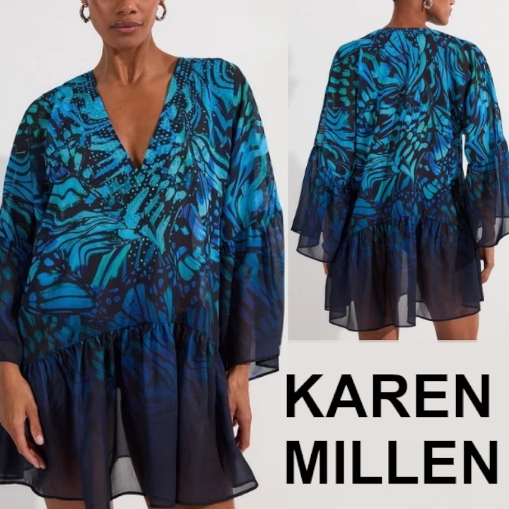 安心追跡【KAREN MILLEN】オンブレ ビーチ キモノ ミニドレス