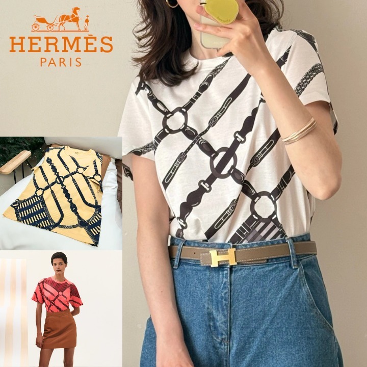【1枚でエレガントに】HERMES プリントTシャツ