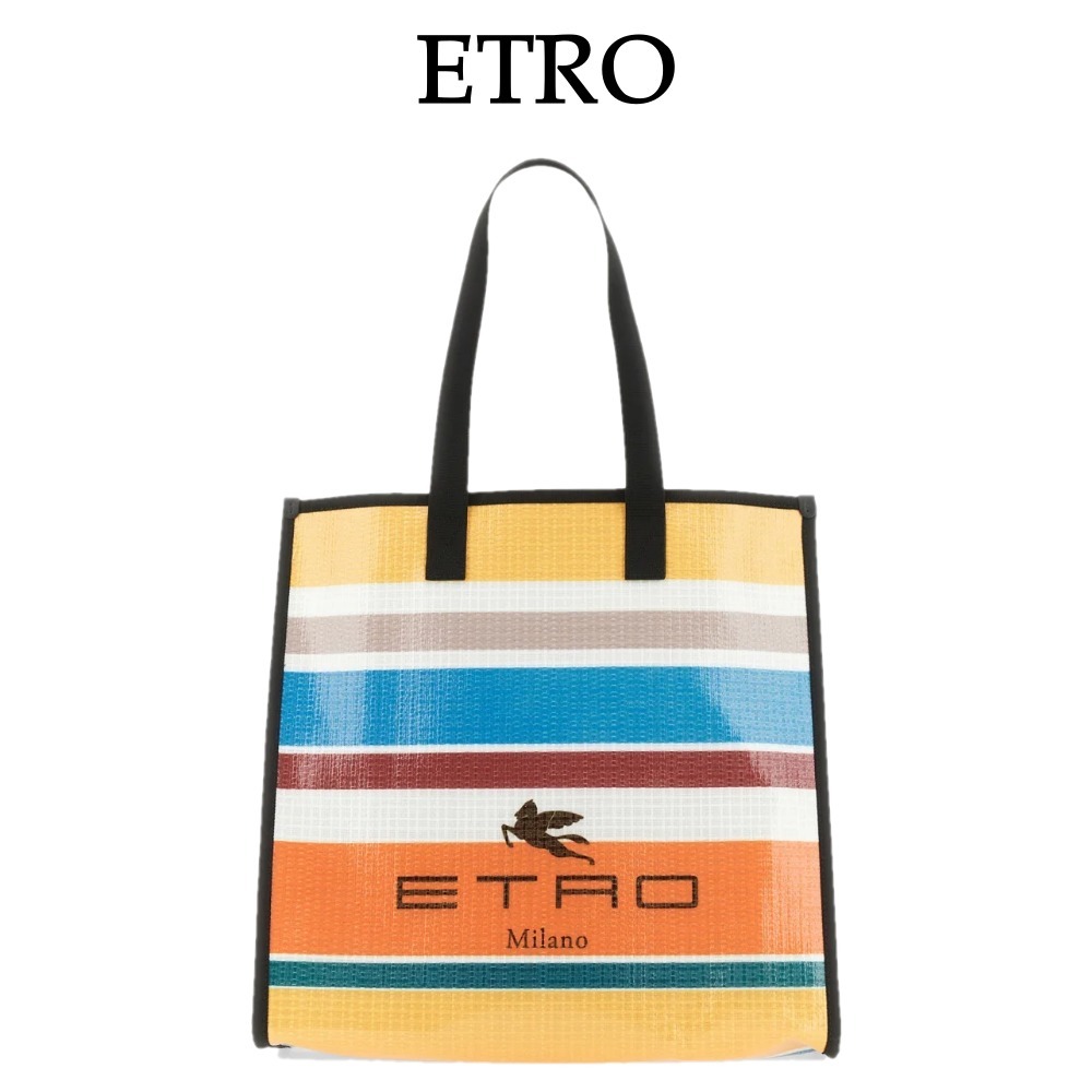 【ETRO】エトロのロゴ入りストライプトートバッグ