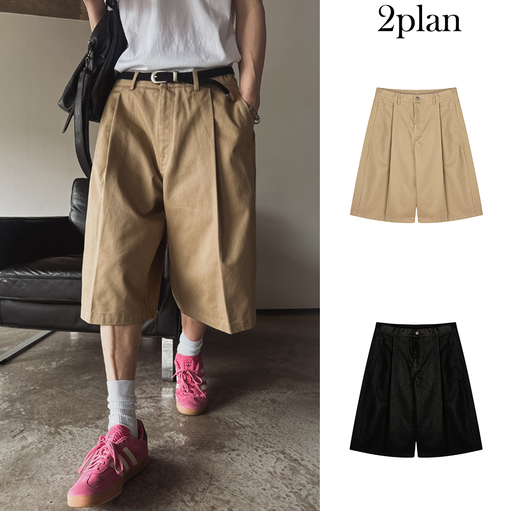 【2plan】Mirdi Bermuda Pintuck Cotton Pants