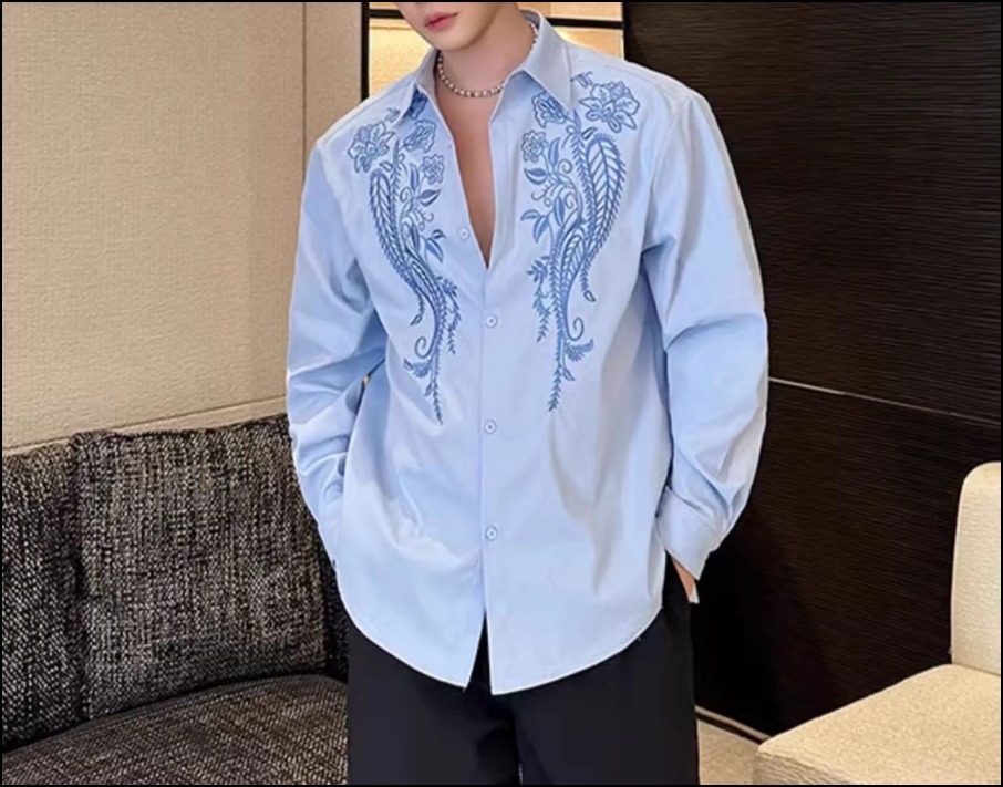 ストリート 刺繍シャツ ルーズシルエットお洒落 春夏 ゆったり